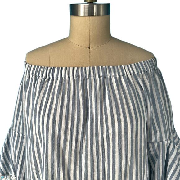 Neiman Marcus Off-Shoulder Striped Pom-Pom Shift Dress size Large - Picture 4 of 7